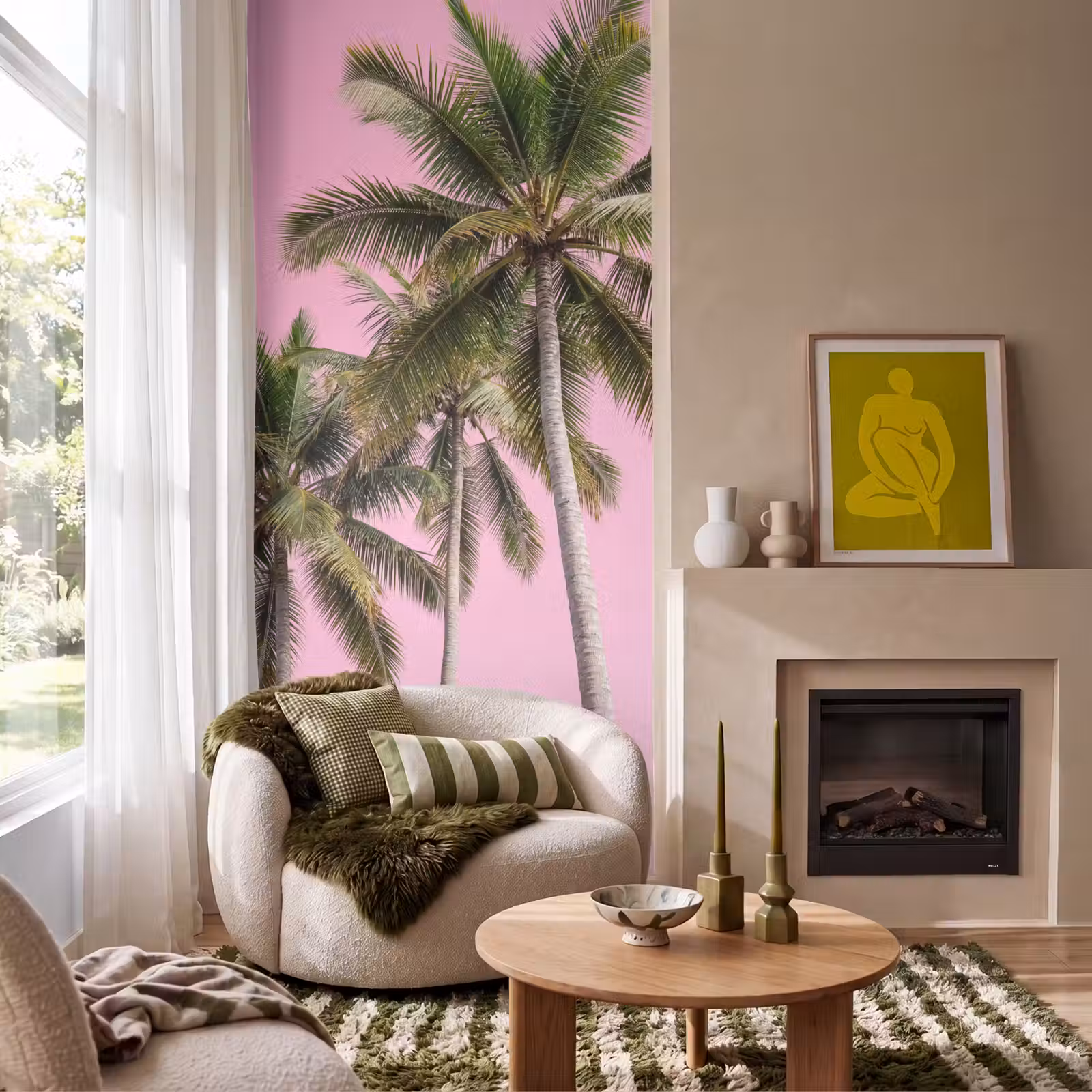 Behang - Palmboom - Tropisch - Pink — 1