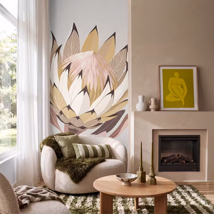 Behang - Protea - Bloem - Botanisch - Beige — 1