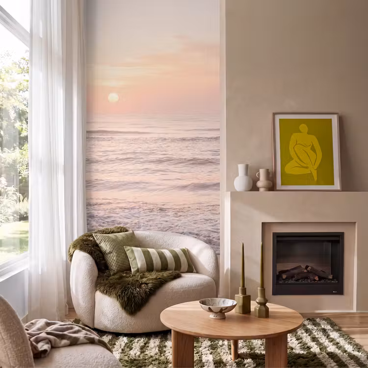 Behang - Zon - Strand - Roze — 1