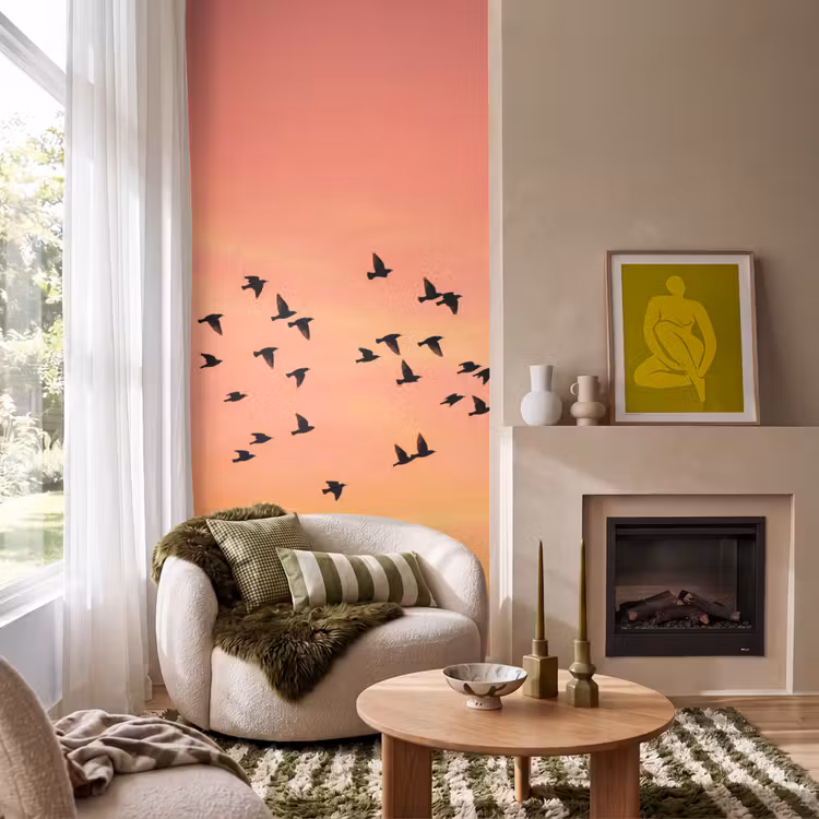 Behang - Zwerm - Vogels - Oranje — 1