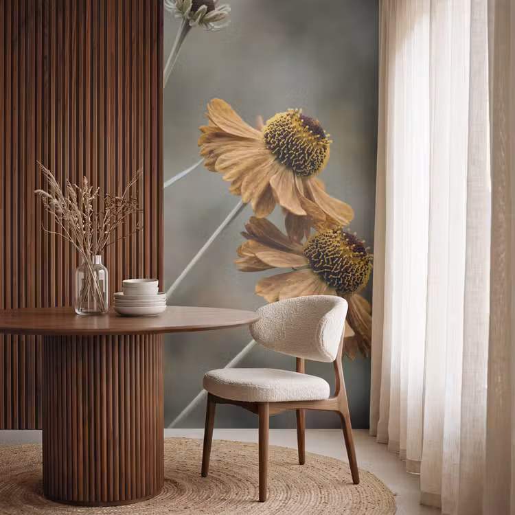 Behang - Zonnehoed - Droogbloemen - Geel - Warm — 4