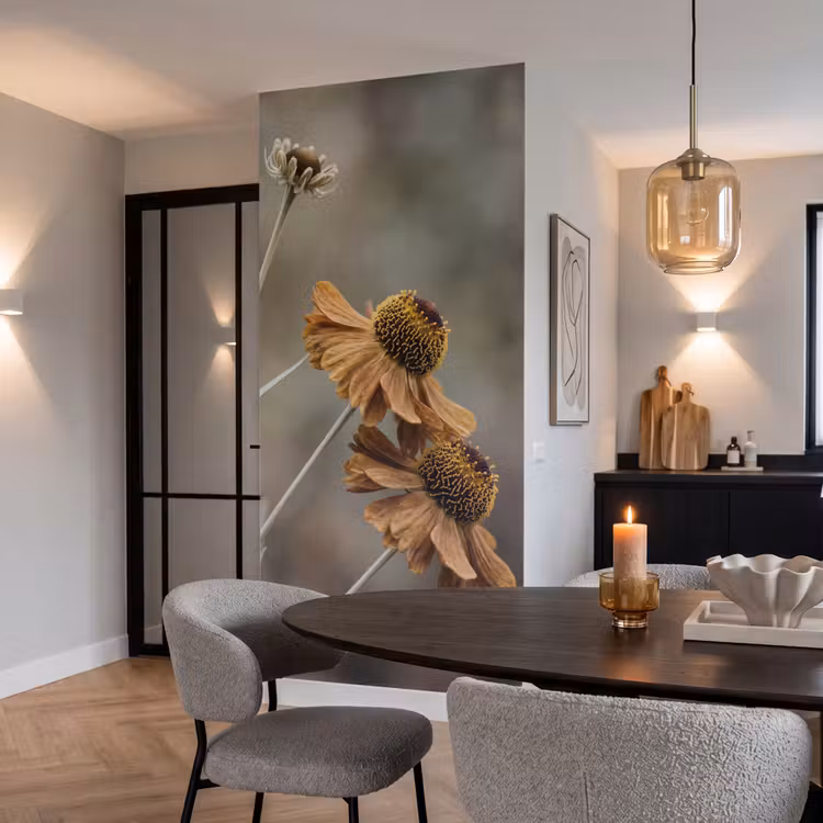 Behang - Zonnehoed - Droogbloemen - Geel - Warm — 5