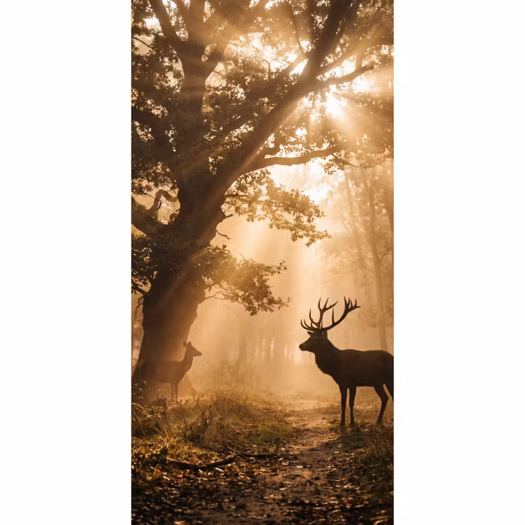 Behang - Hert - Bos - Mistig - Natuur - Goud — 2