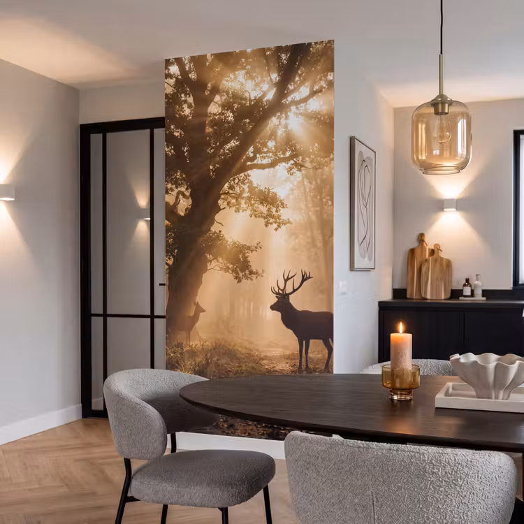 Behang - Hert - Bos - Mistig - Natuur - Goud — 5