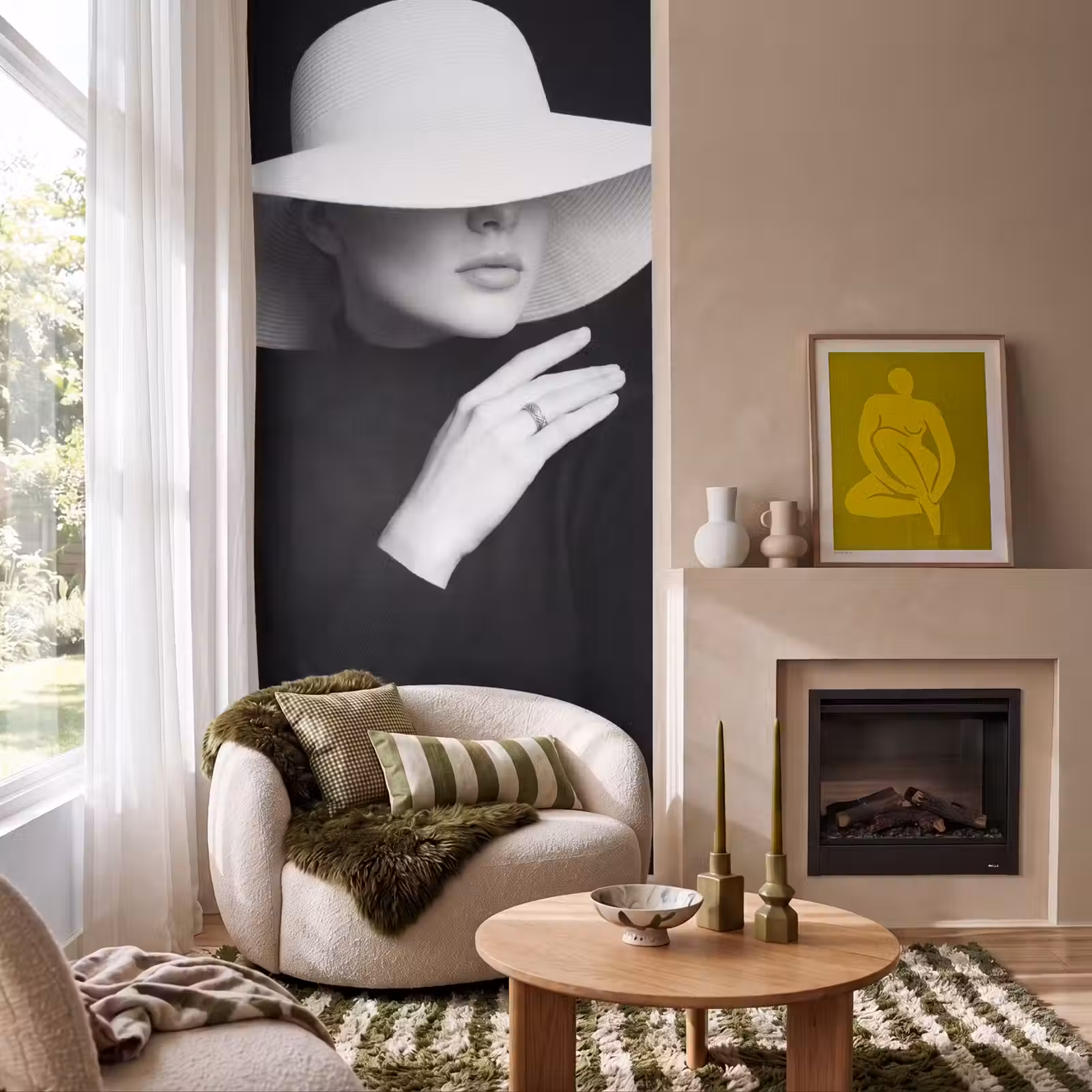 Behang - Vrouw - Hoed - Hand - Zwart - Wit - Klassiek — 1