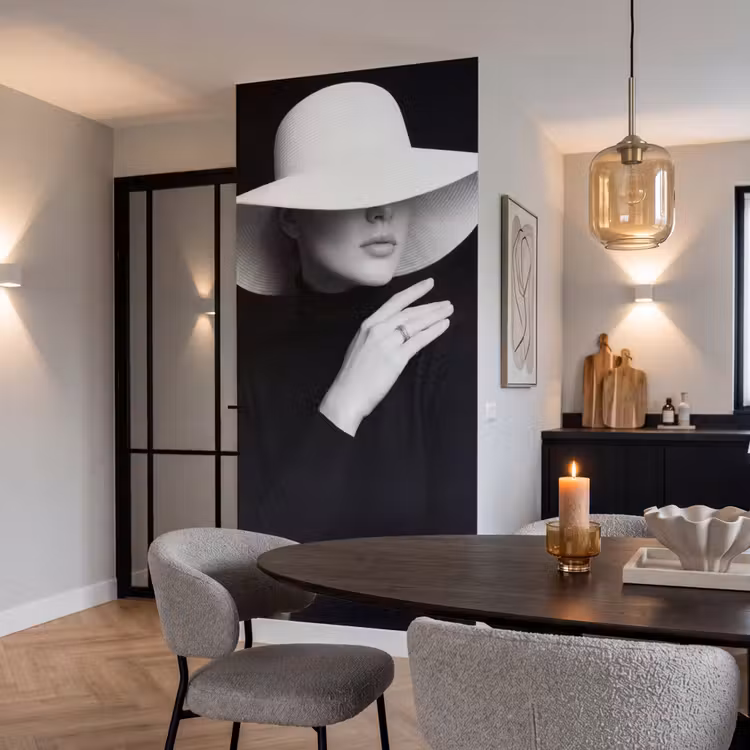 Behang - Vrouw - Hoed - Hand - Zwart - Wit - Klassiek — 5