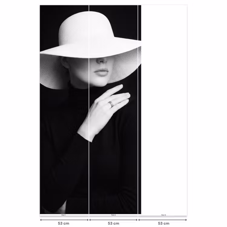 Behang - Vrouw - Hoed - Hand - Zwart - Wit - Klassiek — 6