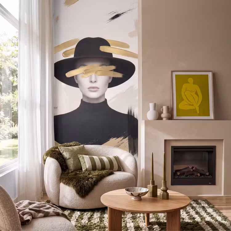 Behang - Vrouw - Portret - Modern - Goud - Kunst — 1