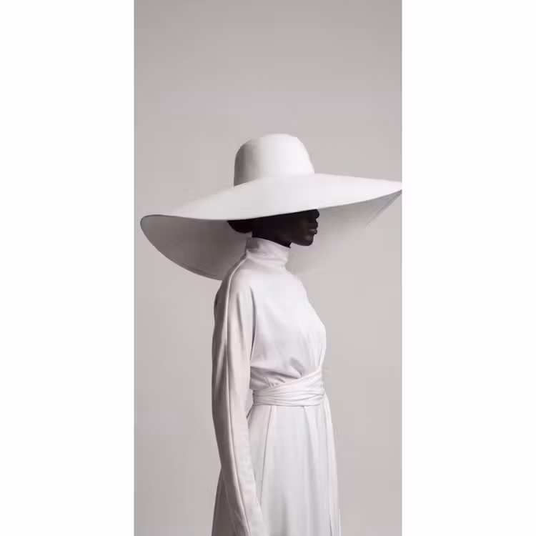 Behang - Vrouw - Profiel - Hoed - Zwart - Wit - Minimalistisch — 2