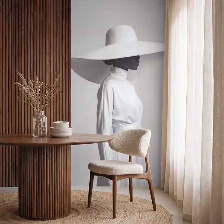 Behang - Vrouw - Profiel - Hoed - Zwart - Wit - Minimalistisch — 4