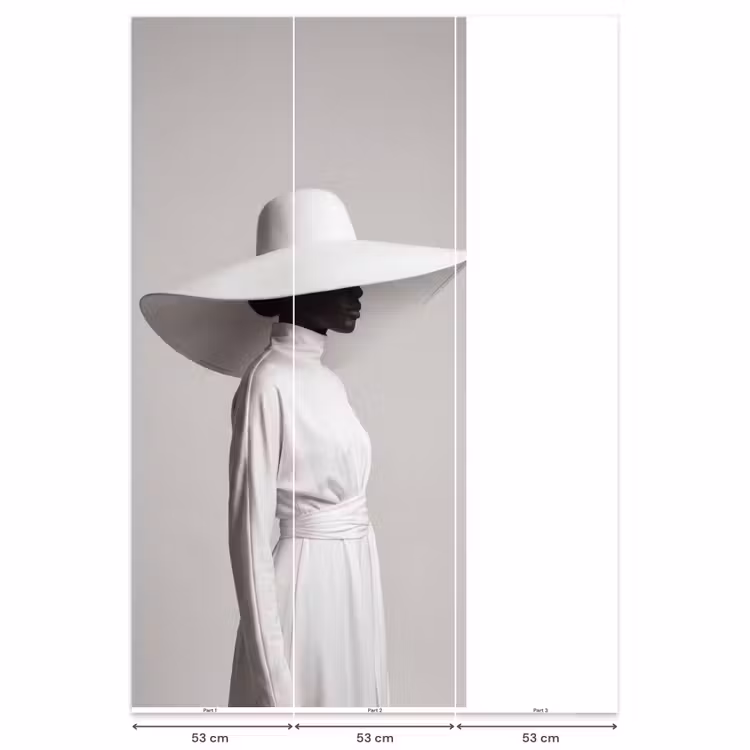 Behang - Vrouw - Profiel - Hoed - Zwart - Wit - Minimalistisch — 6