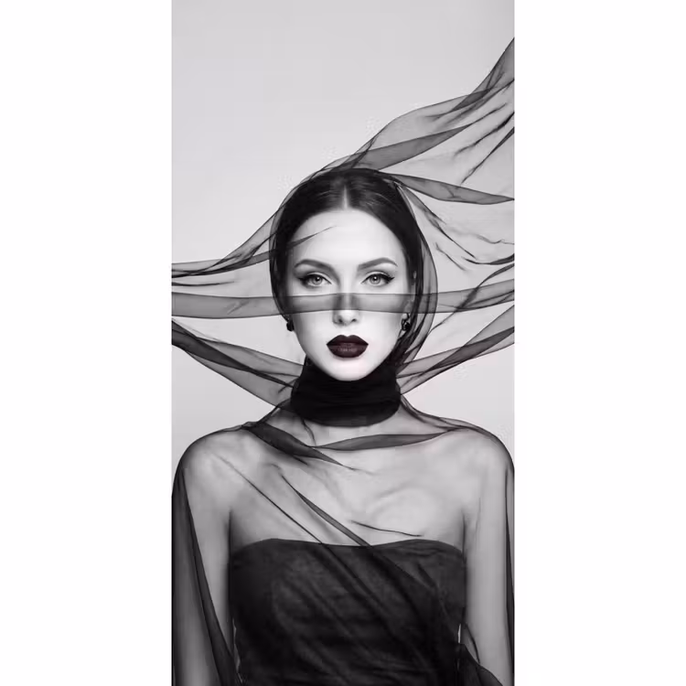 Behang - Vrouw - Sluier - Portret - Zwart - Wit - Elegant — 2