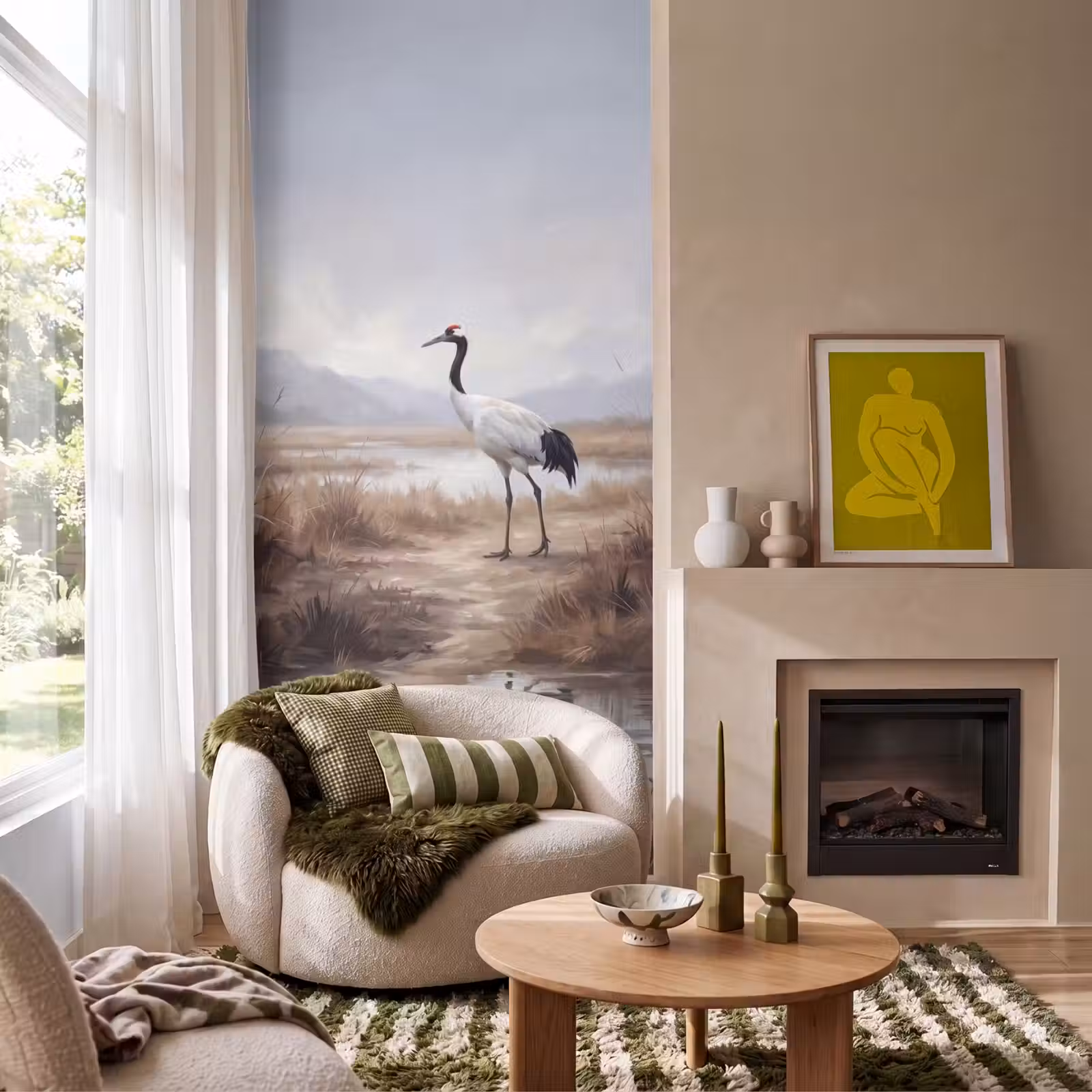 Behang - Kraanvogel - Natuur - Realistisch — 1