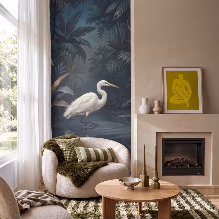 Behang - Reiger - Water - Natuur - Modern - Wit — 1