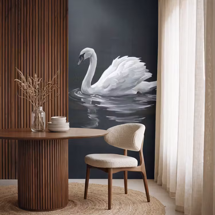 Behang - Zwaan - Water - Natuur - Realistisch - Wit — 4