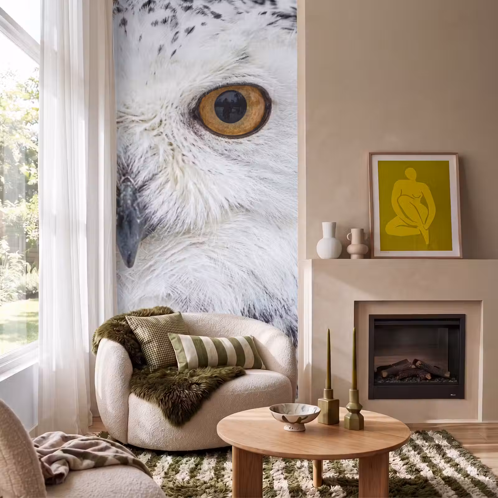 Behang - Sneeuwuil - Oog - Wildlife - Wit — 1