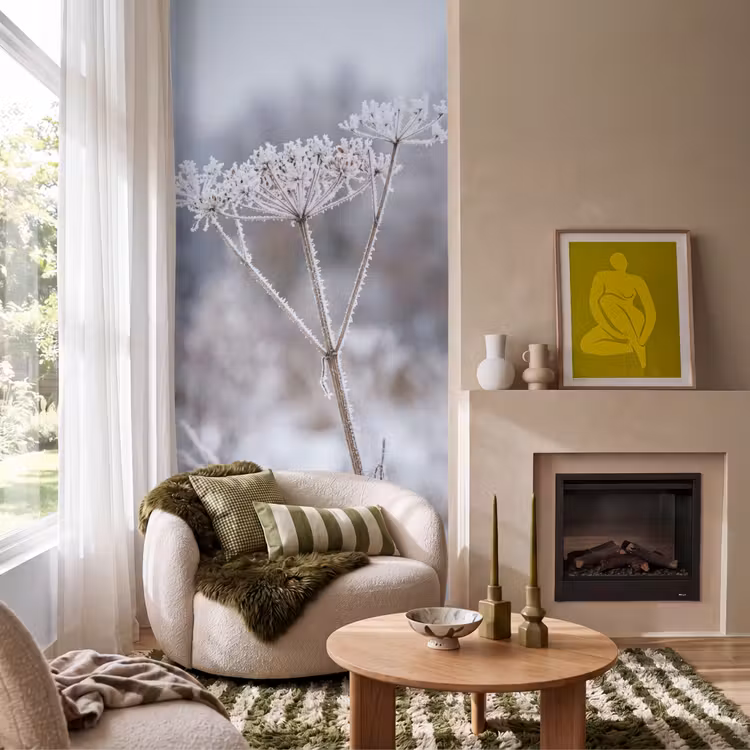 Behang - Schermbloem - Rijp - Kristallen - Winter - Delicaat — 1