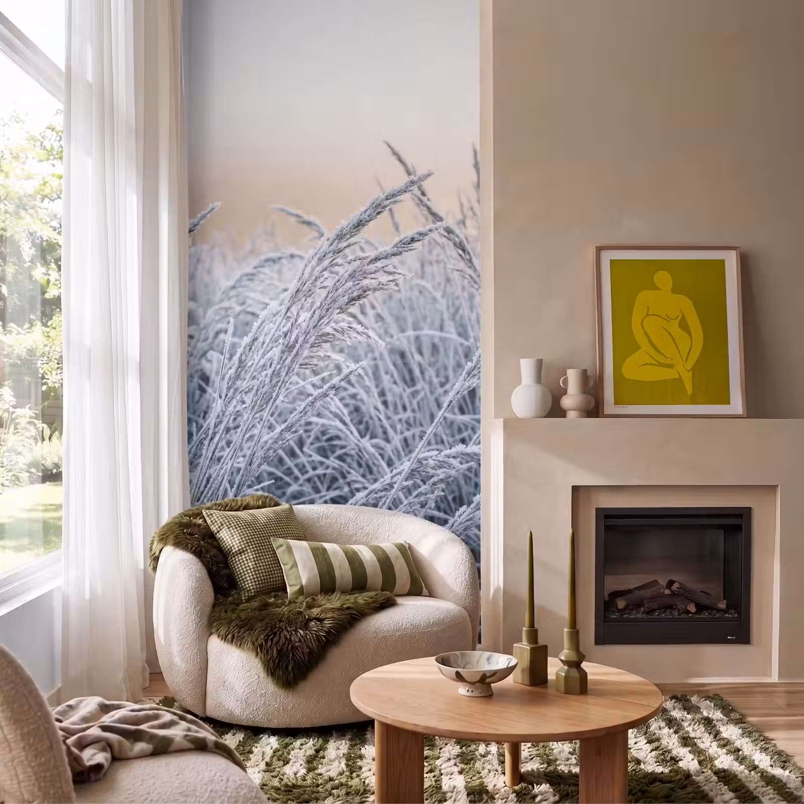 Behang - Rijp - Gras - Kristallen - Winter - Minimalistisch — 1