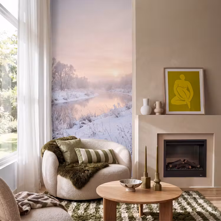 Behang - Rivier - Winter - Landschap - Sneeuw - Zonsopgang — 1