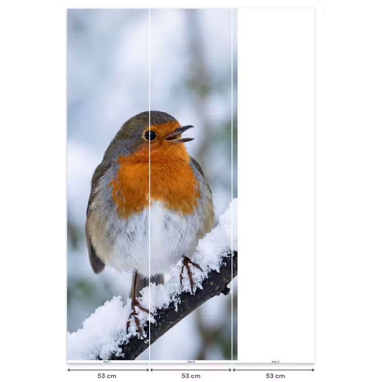 Behang - Roodborstje - Tak - Sneeuw - Winter - Levendig — 6