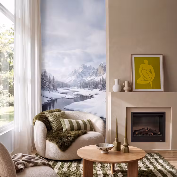 Behang - Sneeuwlandschap - Bergen - Rivier - Winter — 1