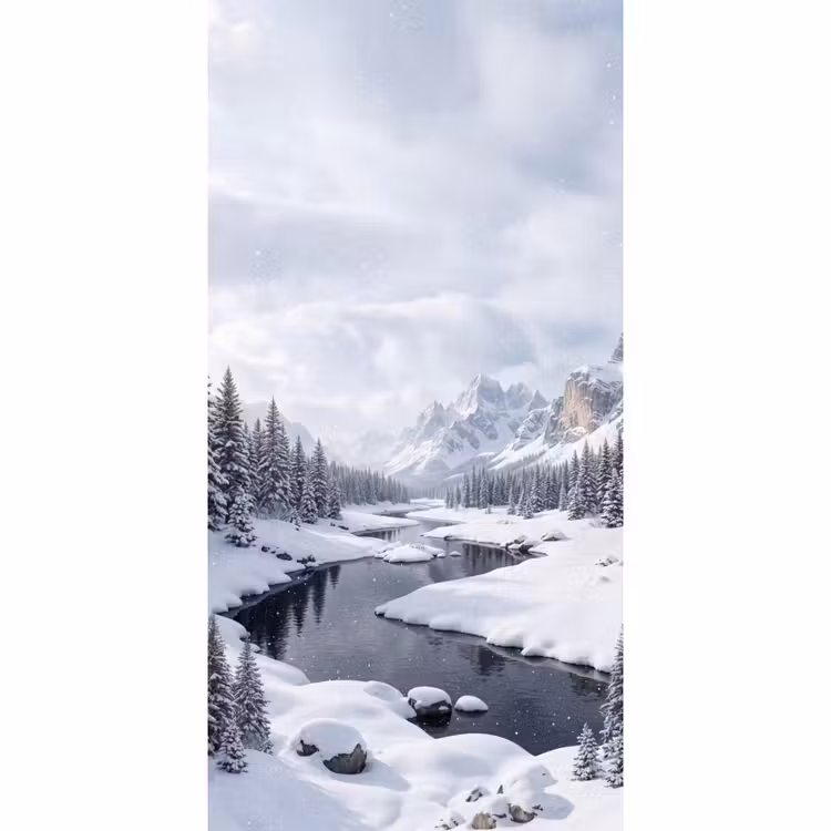 Behang - Sneeuwlandschap - Bergen - Rivier - Winter — 2