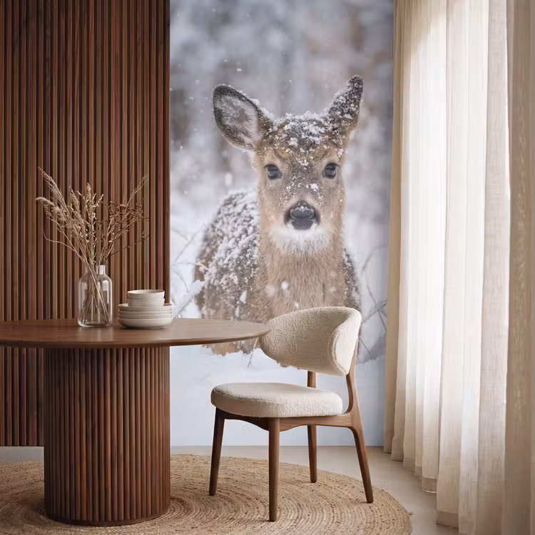 Behang - Hert - Sneeuw - Bos - Dieren - Vertederend — 4