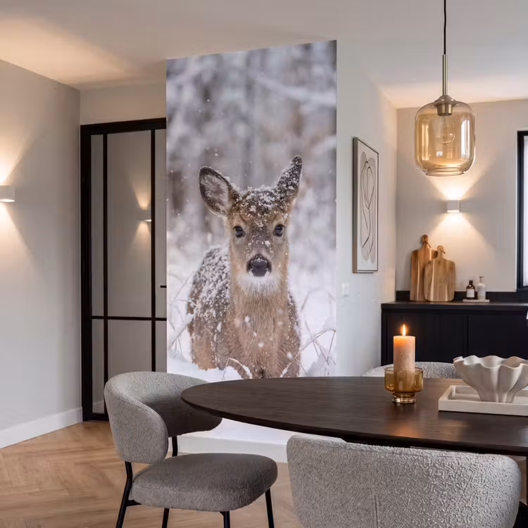 Behang - Hert - Sneeuw - Bos - Dieren - Vertederend — 5