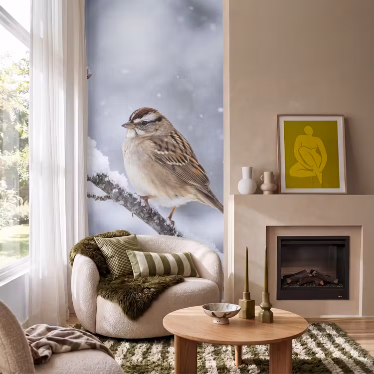 Behang - Vogel - Tak - Sneeuw - Winter — 1