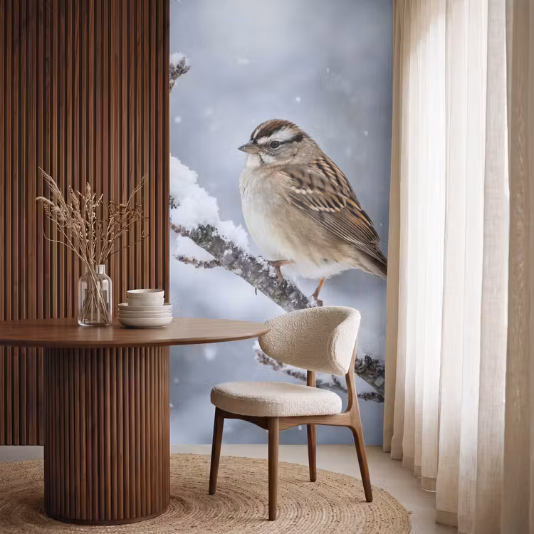 Behang - Vogel - Tak - Sneeuw - Winter — 4
