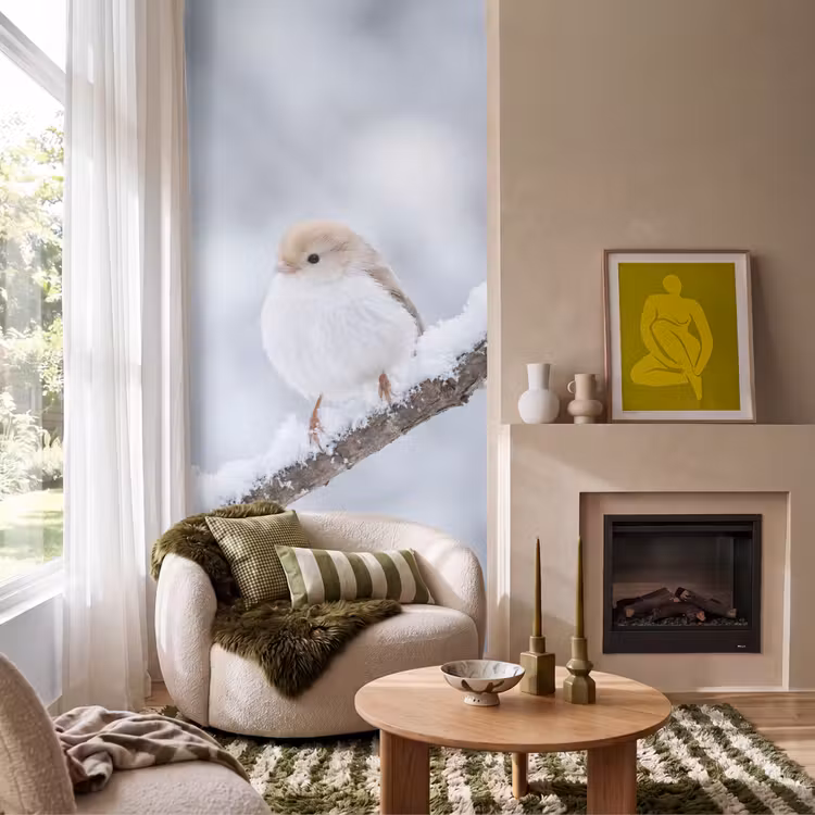 Behang - Vogeltje - Sneeuw - Tak - Winter - Zacht — 1