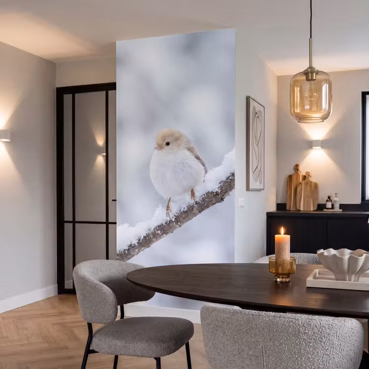 Behang - Vogeltje - Sneeuw - Tak - Winter - Zacht — 5