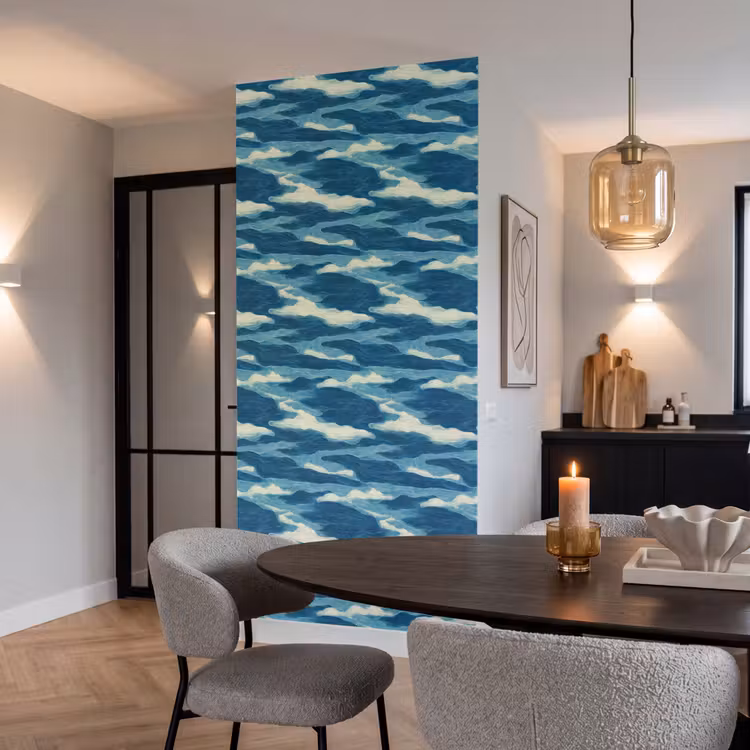 Behang - Golven - Abstract - Patroon - Blauw - Wit — 5