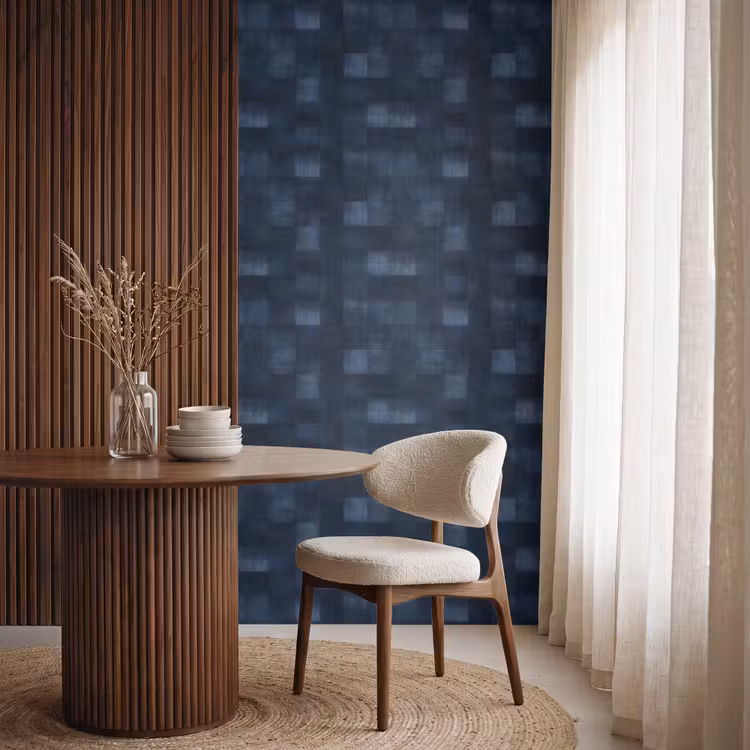 Behang - Patroon - Ruit - Marineblauw — 4
