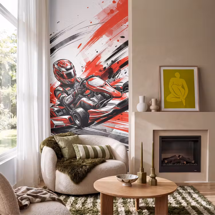 Behang - Kart - Coureur - Snelheid - Rood — 1