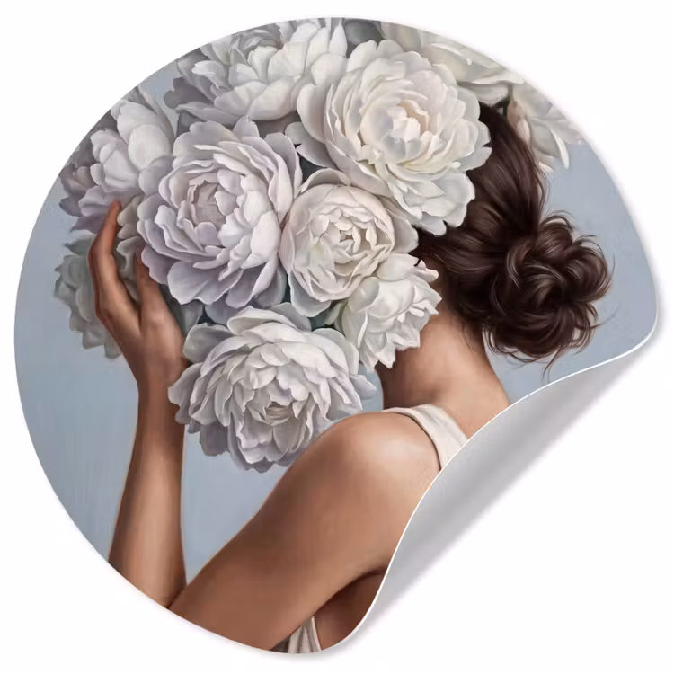 Behangcirkel - Bloemen - Vrouw - Wit — 1