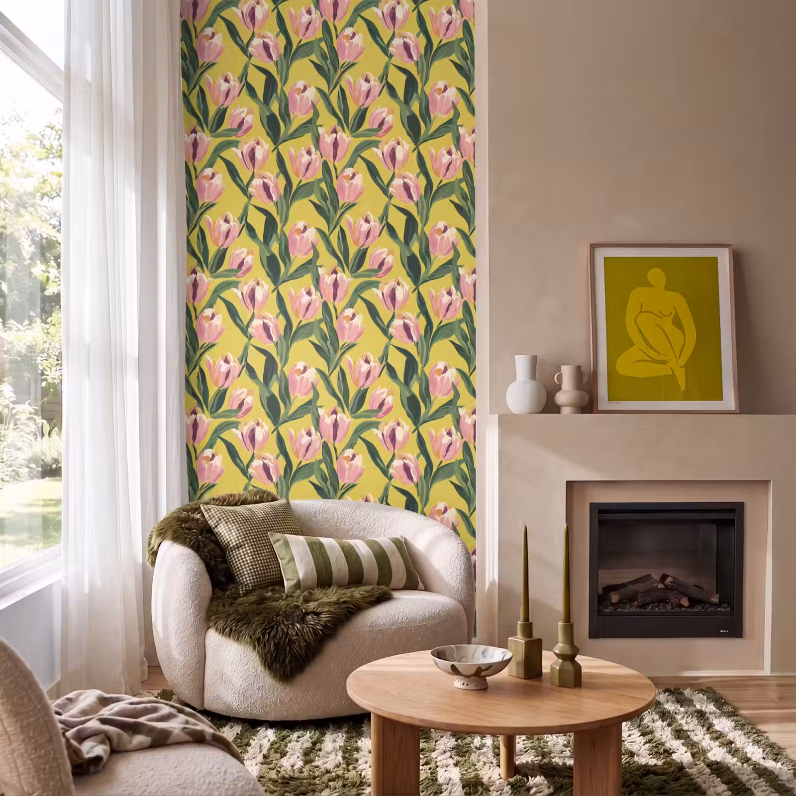 Behang - Tulpen - Botanisch - Geel — 1
