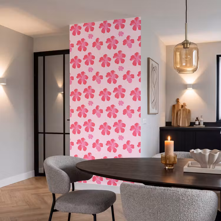 Behang - Hibiscus - Bloemen - Roze — 5