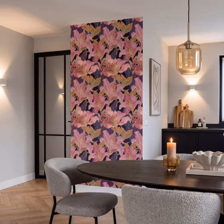 Behang - Lelies - Patroon - Roze - Goud — 5