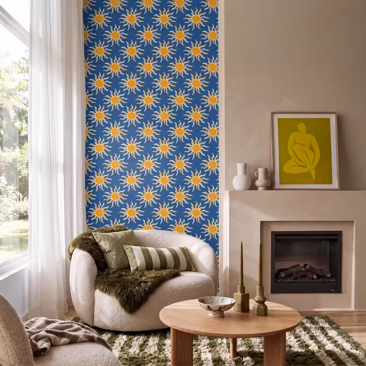 Behang - Zon - Patroon - Blauw — 1