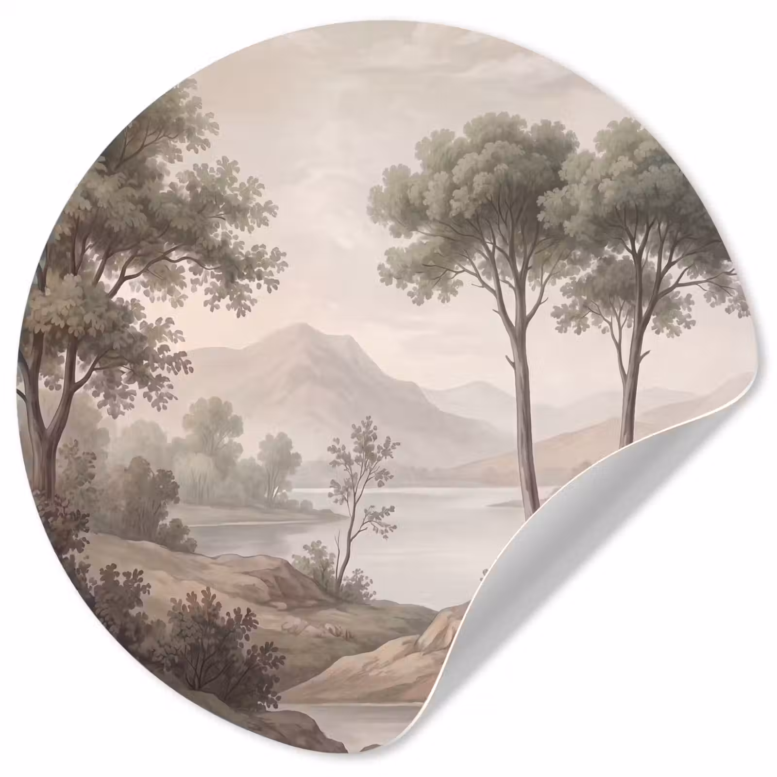 Behangcirkel - Bomen - Meer - Bergen - Illustratie — 1
