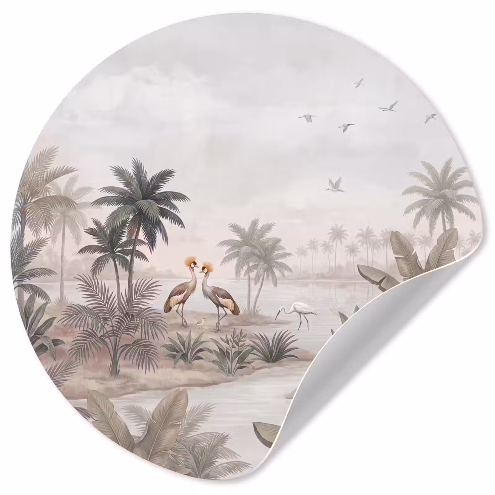 Behangcirkel - Kraanvogels - Palmbomen - Tropisch — 1