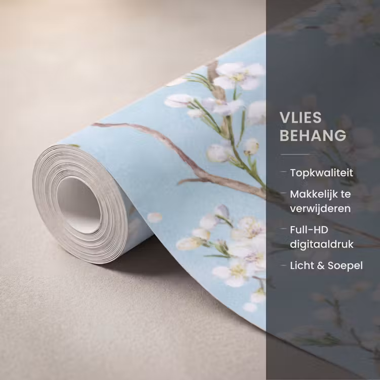 Behang - Kersenbloesem - Textuur - Blauw — 3
