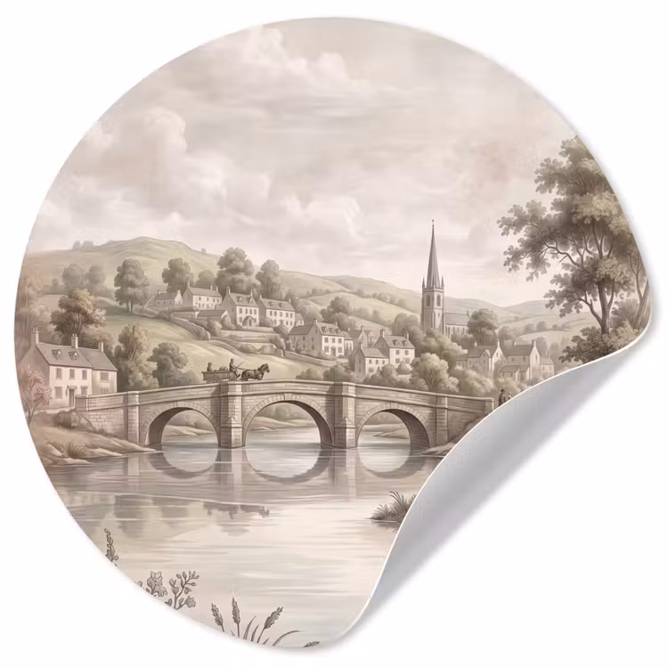 Behangcirkel - Dorp - Brug - Uitzicht - Groen — 1