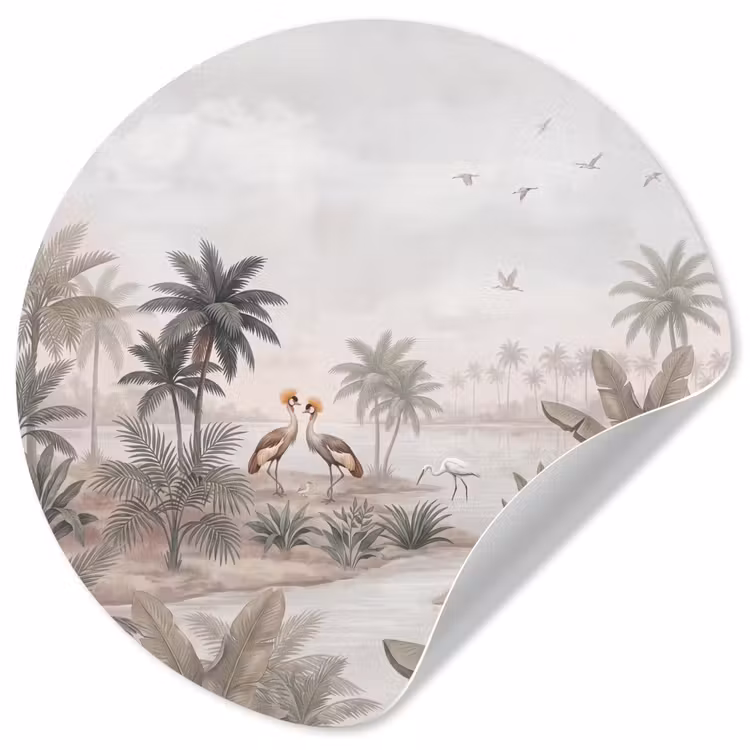 Behangcirkel - Kraanvogels - Palmbomen - Tropisch — 1
