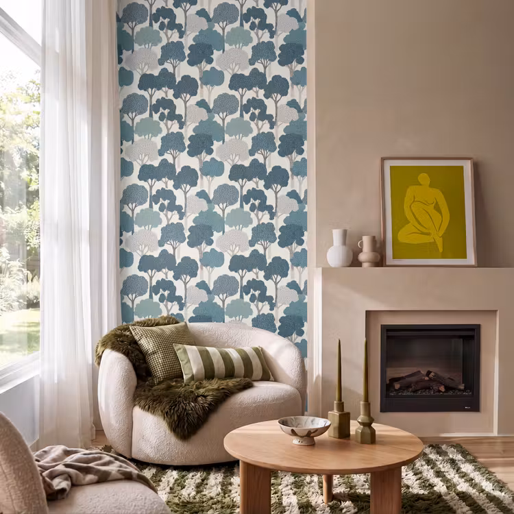 Behang - Modern - Bomen - Bos - Patroon - Blauw — 1