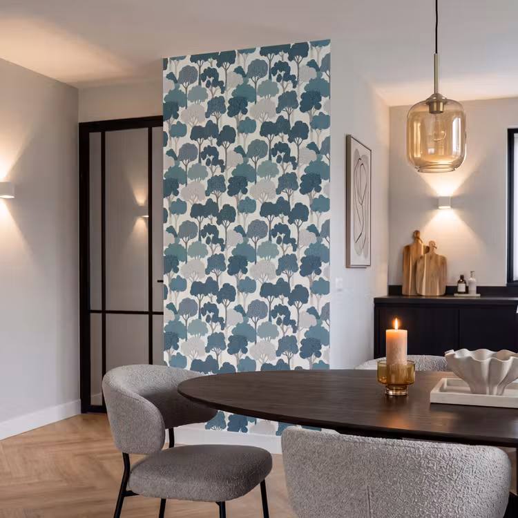 Behang - Modern - Bomen - Bos - Patroon - Blauw — 5