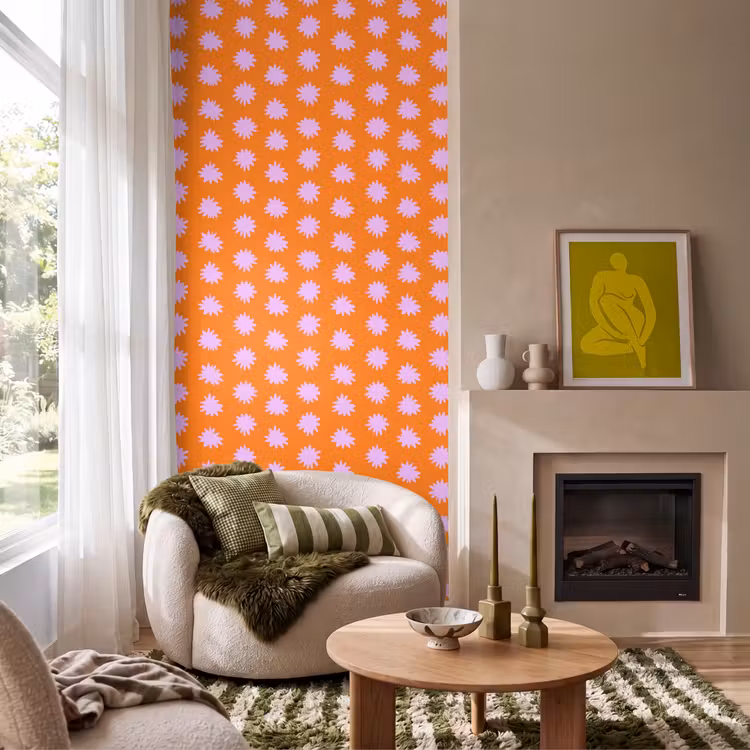 Behang - Retro - Bloemen - Oranje — 1