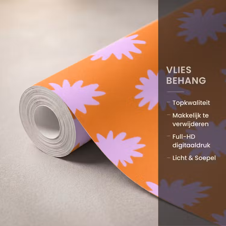 Behang - Retro - Bloemen - Oranje — 3
