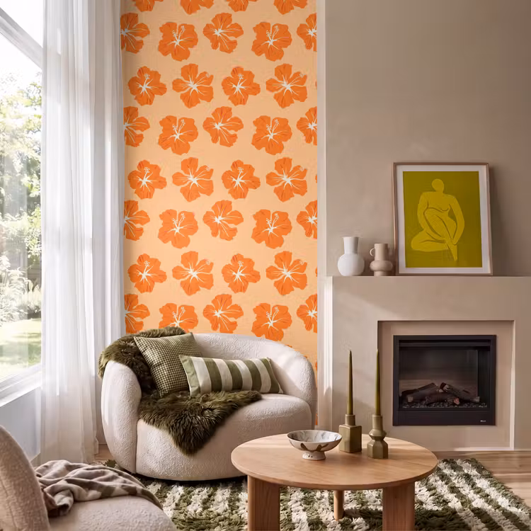 Behang - Tropisch - Hibiscus - Oranje — 1